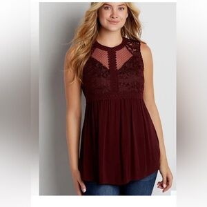 Sleeveless Lace Yoke Tank Top - Deep Wine Maurices Burgundy Lace tunic Size 1 L